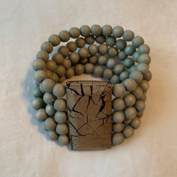 Boho Elasticized Wood Bead Bracelet Blue Size OS - Picture 2 of 5